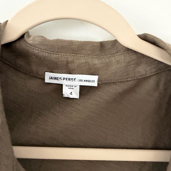 James Perse Brown Supima Cotton Button Down Ribbed Side Panel SZ 4 (XL) Shirt - Picture 3 of 5